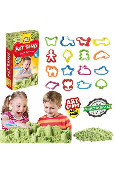 hediyecik آرت ساند 1.5 كجم رمل حركي أخضر + قالب 16 قطعة هدية