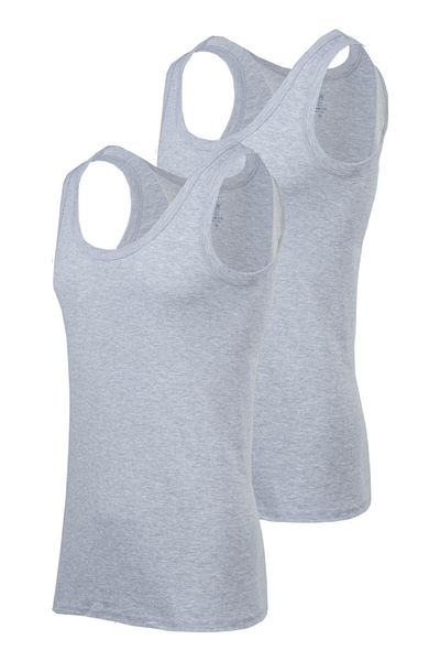 BSM 2-Piece Men's Gray Melange Cotton High Quality Flexible Comfortable Rib Fabric Undershirt