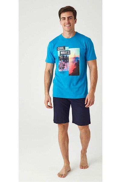 Mod Collection Men's Blue Navy Combed Cotton Shorts Set