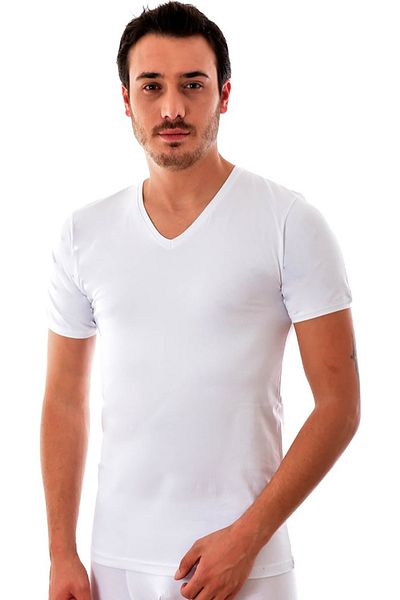 Tutku Men's V-Neck Ribbed Undershirt 3 Pack | White