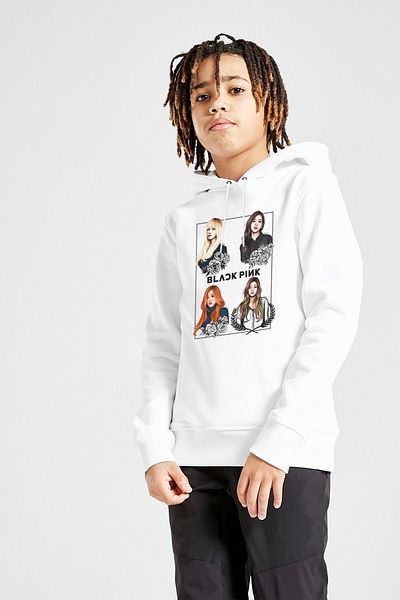 QIVI Hanorac cu glugă alb Kpop Blackpink Negru Roz pentru copii unisex