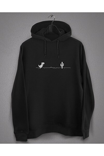 IvırZıvır Hanorac unisex negru cu imprimeu de dinozauri fără internet