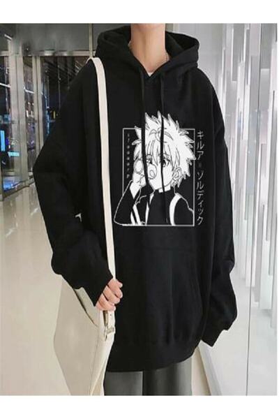 Kobay Boutique Hanorac cu glugă cu imprimeu anime Hunter X Hunter Killua unisex negru