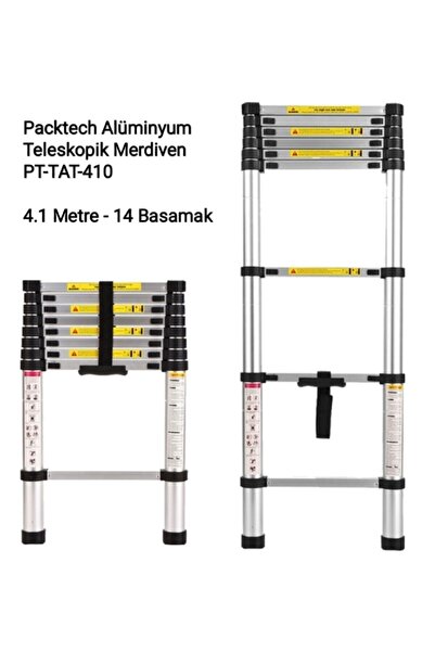 Packtech Alüminyum Teleskopik Merdiven | 14 Basamak - 4.1 Metre