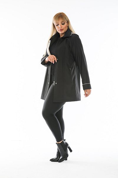 Bigart Black Trench Coat with Plaid Detailed Hat