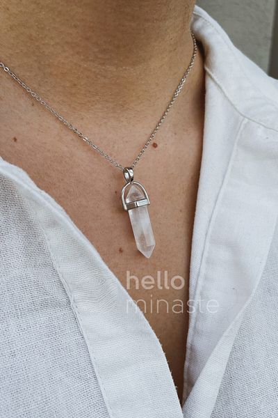 Hello Minaste Crystal Quartz Stone Natural Gemstone Hexagonal Column Pendant