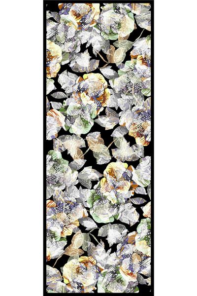 19V69 ITALIA Black Khaki Cream Shawl Floral Pattern Elegante Series with Scarf Hanger 75x200 Cm