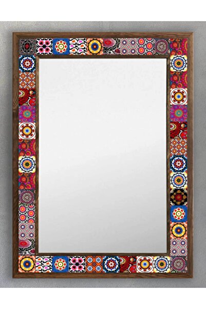 Oscar Stone Decor Ahşap Çerçeveli Mozaik (mermer) Ayna 53x73 Cm Seramik Desen...
