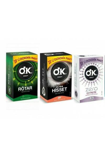 Okey Prezervatif Rötar 20 Li + Ultra Hisset 20 Li + Zero Extreme 20 Li