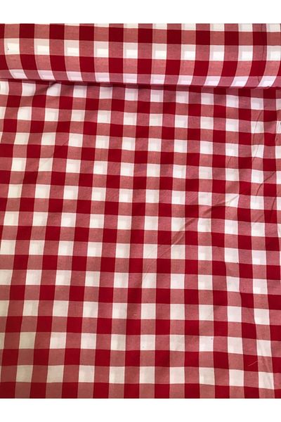 BELMODMODA Red White Large Plaid Checked Zephyr Fabric