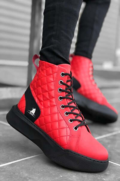 Mida Shoes Lace-up Red Quilted Black Sole Men's High Sole Sports Boots