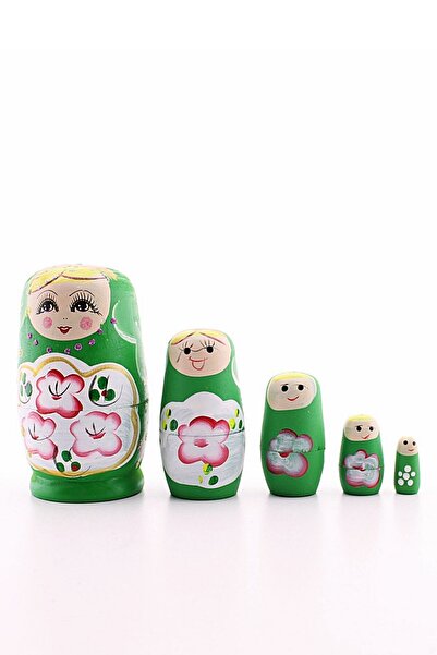 Deco Elit Ahşap Tombul Iç Içe Matruşka Bebek Yeşil Set 5li Büyük Boy