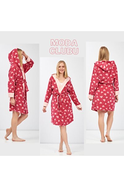 Moda Clubu ثوب صباحي مخملي على شكل قلب وردي