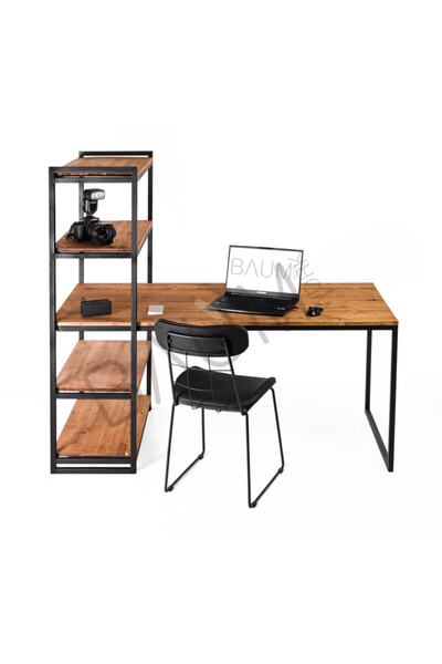 BAUMWORK Tambien Kitaplıklı Doğal Ahşap Çalışma Masası