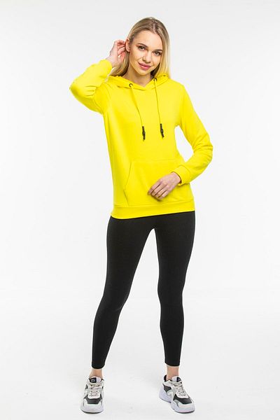 ŞIK STİL Women's Yellow Hooded Plain Sweatshirt