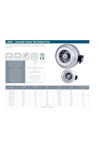 KAYITES Rad 315 Yerli Üretim Yuvarlak Kanal Tipi Radyal Fan 1750 M3/h Dba 57 Tasarruflu Havalandırma