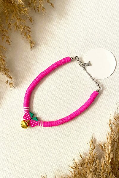 Karlay طوق قطة على شكل قطة مع تفاصيل جرس وفراولة وردي قابل للتعديل