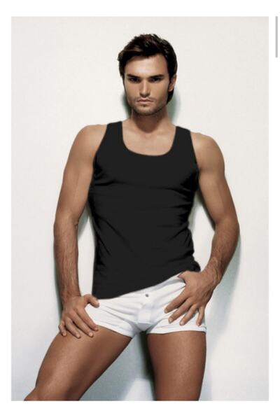 Çift Kaplan Erkek Ribana Siyah Atlet 0775