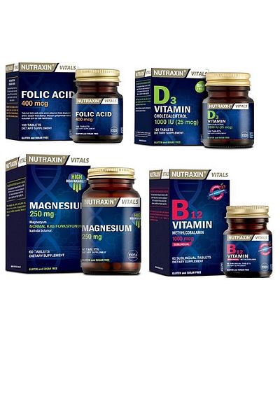 Nutraxin Folic Acid, Magnesium Citrate, Vitamin D3 and B12 Supplement