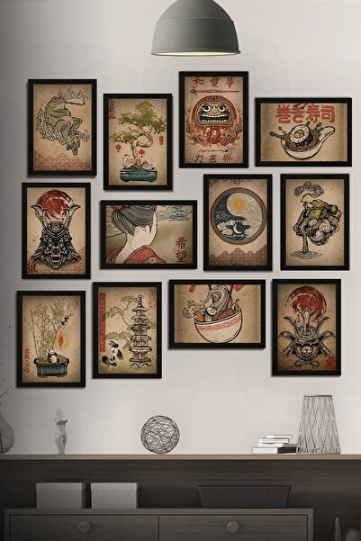 Tontilika Çerçeve Görünümlü Japon Kültürü Geyşa&samurai Temalı Mdf Tablo Seti...