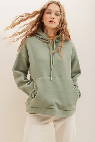 Trend Alaçatı Stili Sweatshirt - Grün - Relaxed Fit