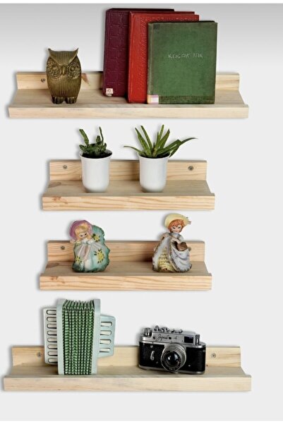 evbiziz Doğal Ahşap Çam 4'lü Dekoratif Uçan Raf