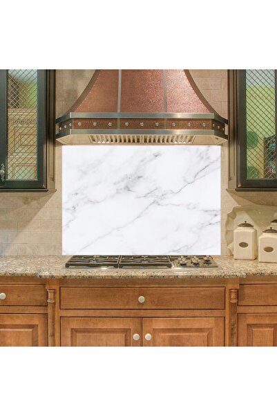 StickerArt Mutfak Duvar Tezgah Arası Ocak Arkası Sticker Kaplama Beyaz Mermer