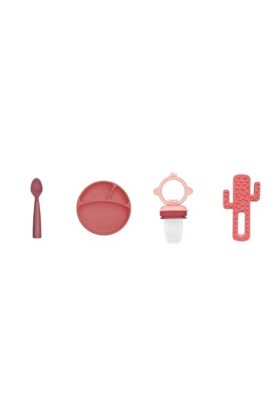 OiOi 4'lü Set Porsiyon Tabak Bordo, Kaşık Bordo, Püre Bemde, Kaktüs Bordo