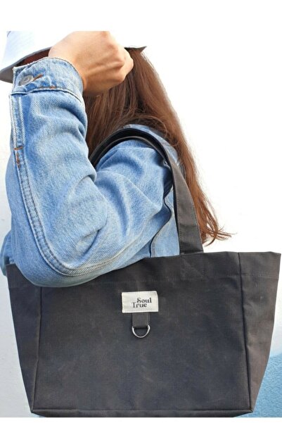 Soul True Kadın Mumlu Kanvas Kumaş Waxed Canvas Gri Renk Mini Tote Su Geçirme...