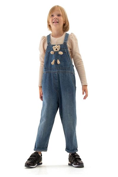 Escabel Girl's Teddy Bear Denim Salopet