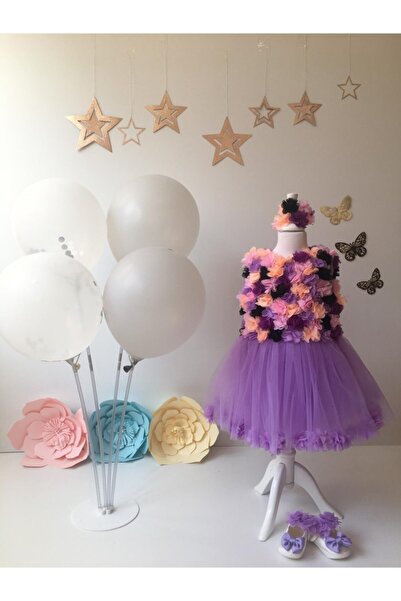 HAYY فستان توتو مزين بالزهور بلون أرجواني