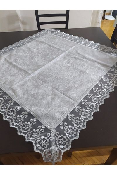 CEYDA Fiskos Cover Lace Edge Velvet Fabric Ecru Color 85x85cm