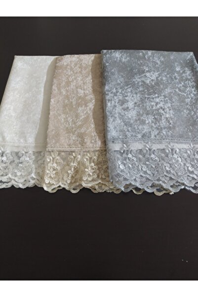 CEYDA Fiskos Cover Lace Edge Velvet Fabric Ecru Color 85x85cm