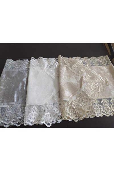 CEYDA Runner Lace Edge Velvet Fabric Ecru Color 40x135cm