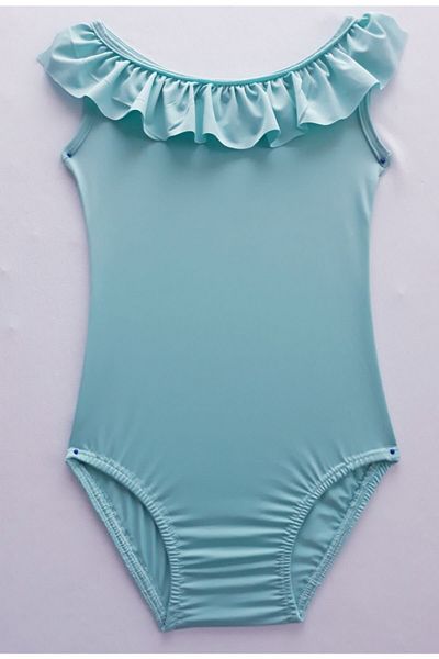 LULLY KİDS Mint Green Girls' Swimsuit - Sleeveless Ruffle Gymnastics Ballet Body
