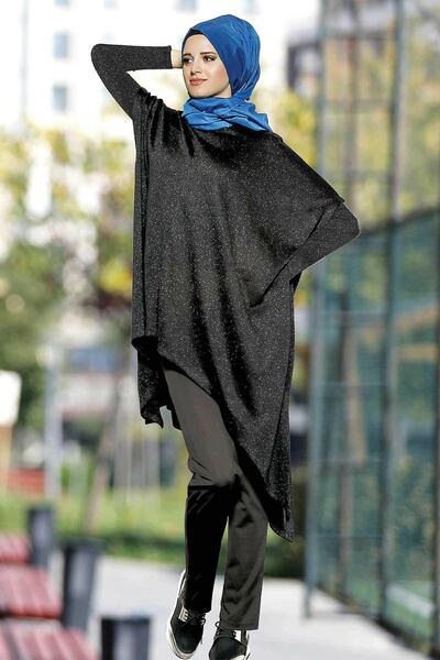 GALLİPOLİ Kadın Siyah Simli Spor Uzun Kol Bisiklet Yaka Mikro Poliamid Normal...