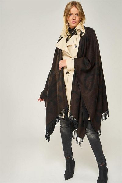 Forum Fashion Keel Patterned Jacquard Poncho