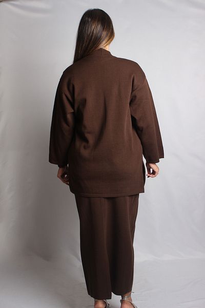 Sude Brown Half Fisherman 3-Piece Knitwear Set 9697