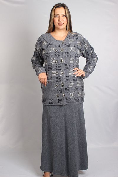 Sude My K.gray Jacket Skirt 2 Piece Knitwear Set 817
