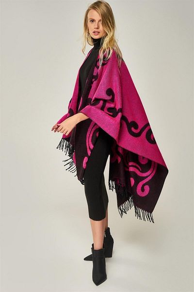 Forum Fashion Keel Patterned Jacquard Poncho
