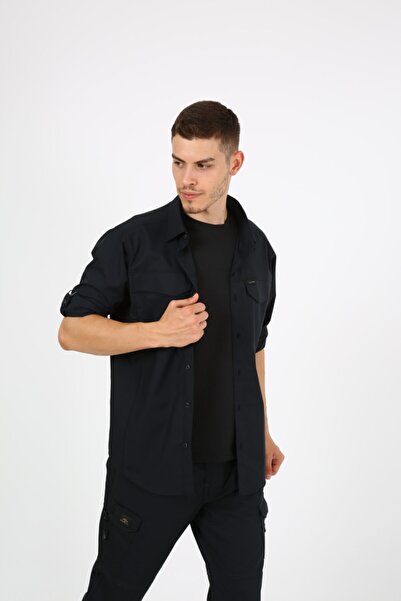 ModaCanel Μαύρο πουκάμισο τακτικής