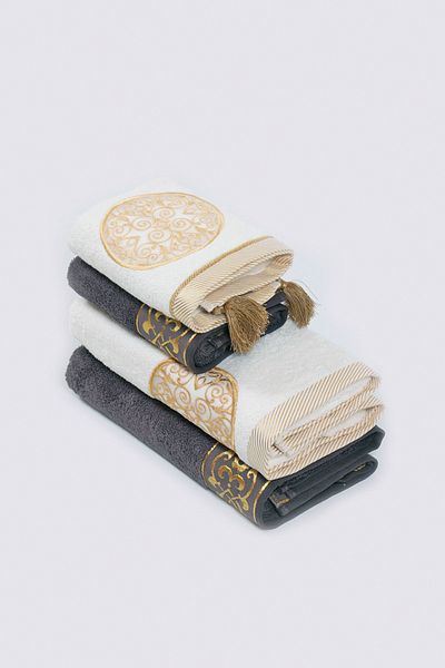 Ecocotton Σετ μπάνιου Arus - 100% οργανικό βαμβάκι, κρέμα/ανθρακί