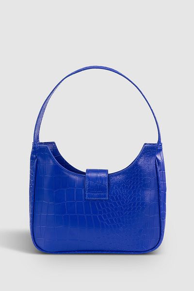 Housebags Geantă baghetă Saks cu cataramă albastră cu model de crocodil