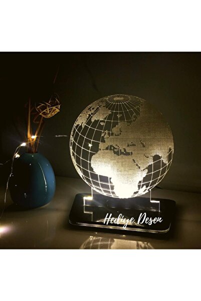 hediyedesen Dünya Temalı 3d Led Gece Lambası Beyaz