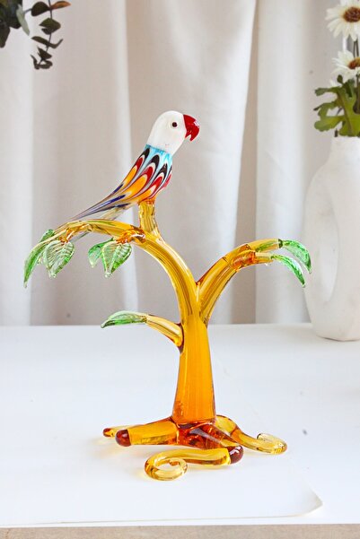 ADAMODART Ağaca Konmuş Papağan Cam Obje - Büyük Boy