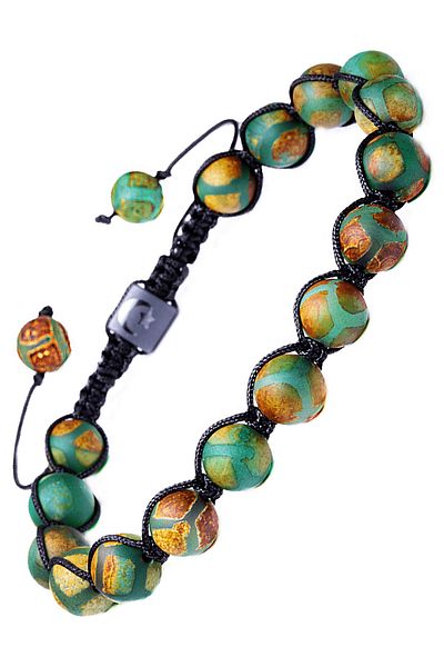 Tesbih Atölyesi Certified Macrame Striped Green Natural Agate Stone Bracelet