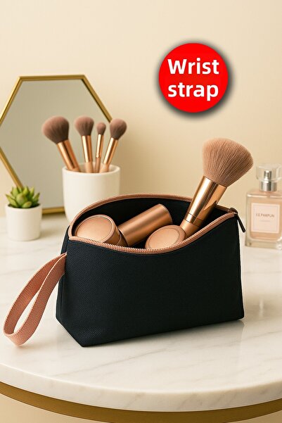 Deftion حقيبة مكياج يومية مع حزام للرسغ، حقيبة يد صغيرة مقاومة للماء للسفر وم...