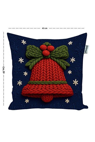 Sakallı Christmas Themed Punch Embroidery Look Bell Pattern Throw Pillow Cover