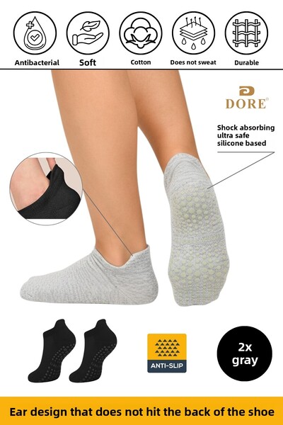 Dore Original Unisex Comfort Model 2 Pairs White Non-Slip Sole Anti-Slip Booties Socks for Pilates Yoga