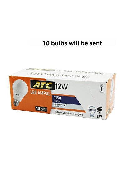 BYKOPUZ 10 Pcs Atc 12W=80W E27 White=6500K Led Bulb Lamp 1150 Lumen 15,000 Hours Life (5148)